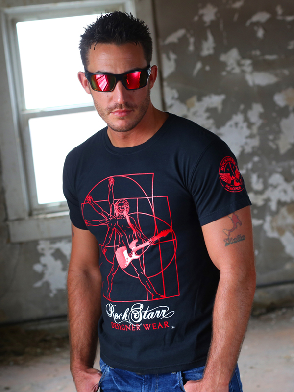 vandtæt linje buket DaVINCI GUITAR PLAYER” T-Shirt – RockStarr Designer Wear